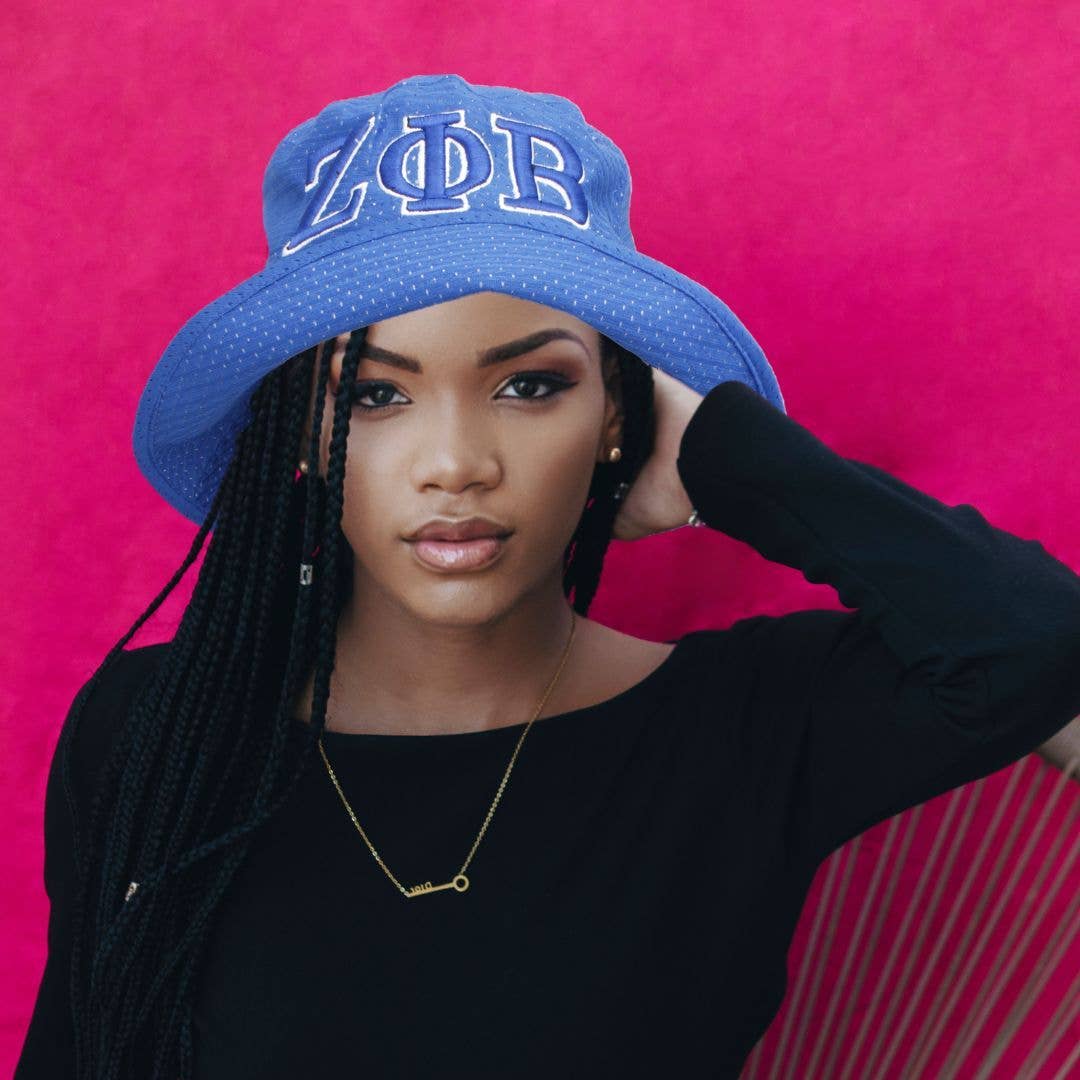 ZPB Zeta Phi Beta Sorority Blue Mesh Embroidered Bucket Hat