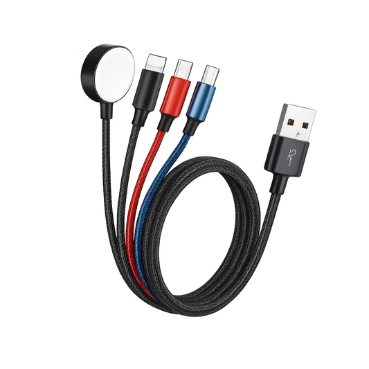 Dual Type-C Port 4 in 2 Multi Charging Cable for Apple iWatch Charger/iPhone 17/Lightning, Travel Charger for Multiple Devices, iPhone 17 Charger for iWatch Ultra/SE/10-1, iPhone16-8, iPad