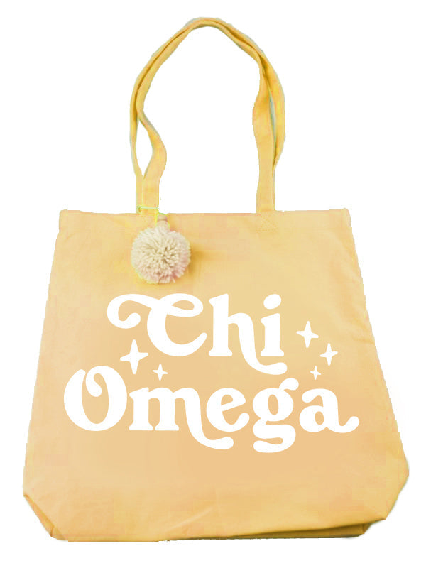 Chi Omega Retro Pom Pom Tote Bag