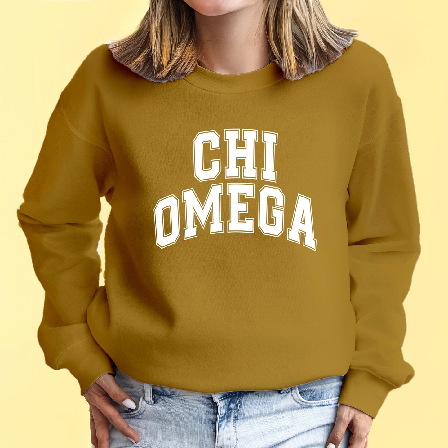 Chi Omega Sweatshirt- Crewneck Varsity Letters Design
