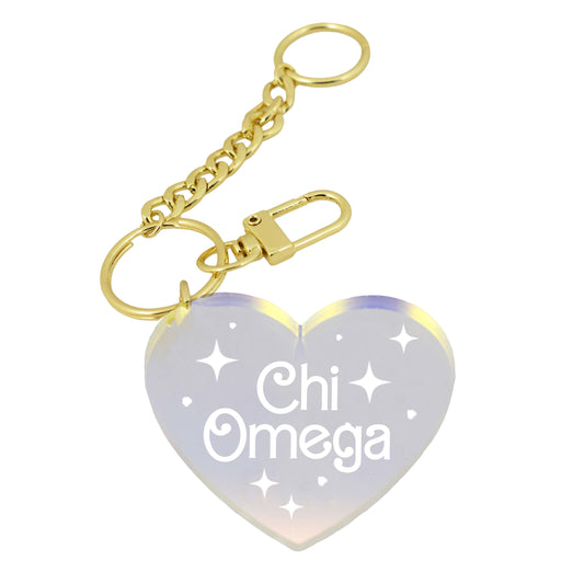 Chi Omega Keychain - Iridescent Heart Design