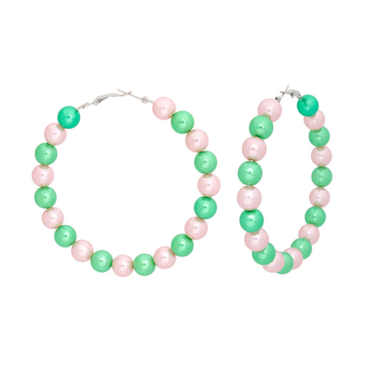 AKA Alpha Kappa Alpha Sorority Pink Green Pearl Hoops for Women