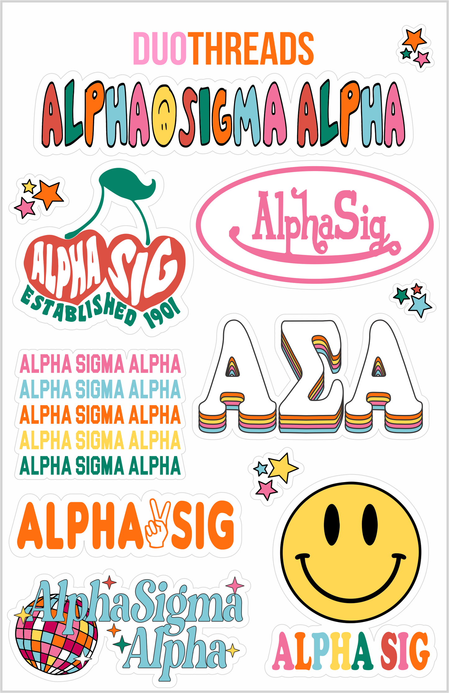 Alpha Sigma Alpha ASA Rainbow Sticker Sheet