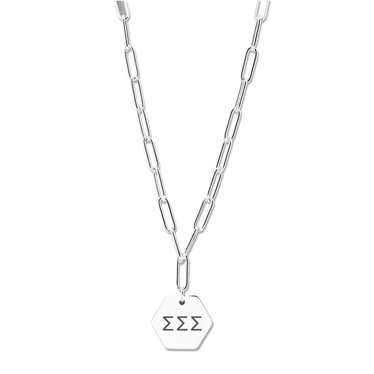 Sigma Sigma Sigma Necklace- Silver Paperclip Style with SSS Pendant