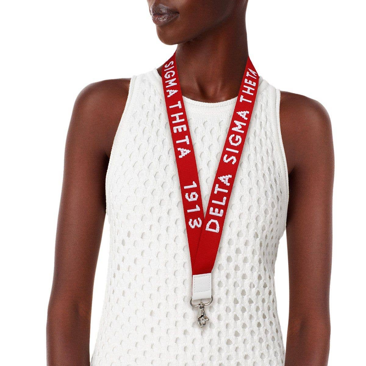 DST Delta Sigma Theta Red Canvas Lanyard ID Badge Clip Women