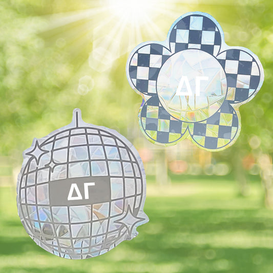 Delta Gamma Suncatcher Decals- Set of 2: Flower & Disco Ball