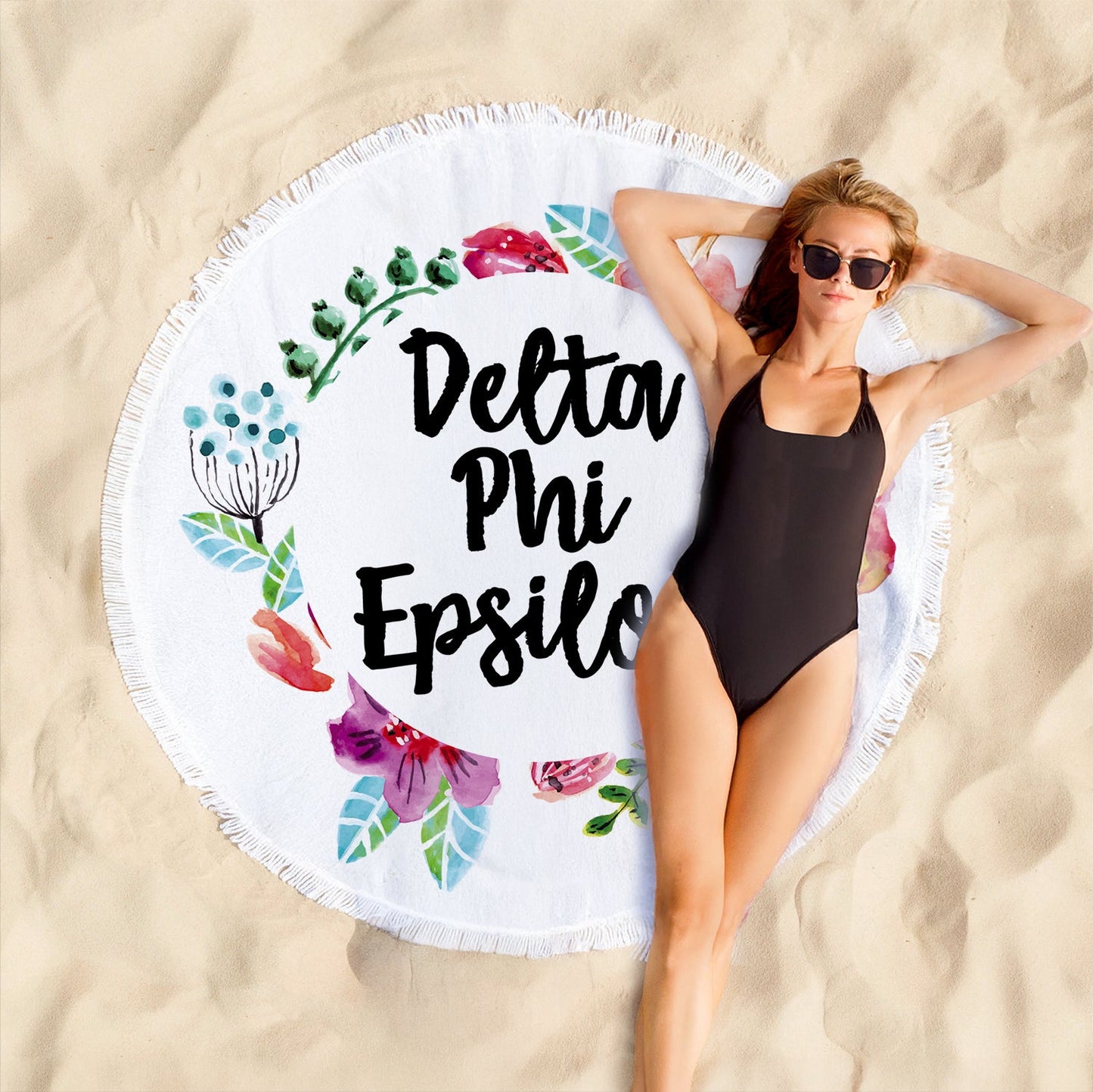Delta Phi Epsilon Floral Fringe Towel Blanket