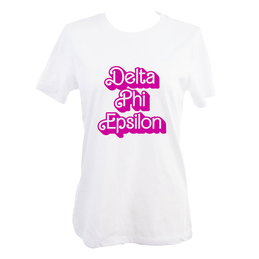 Delta Phi Epsilon T-Shirt- Retro Dolly Sorority Name Design, Relaxed Fit