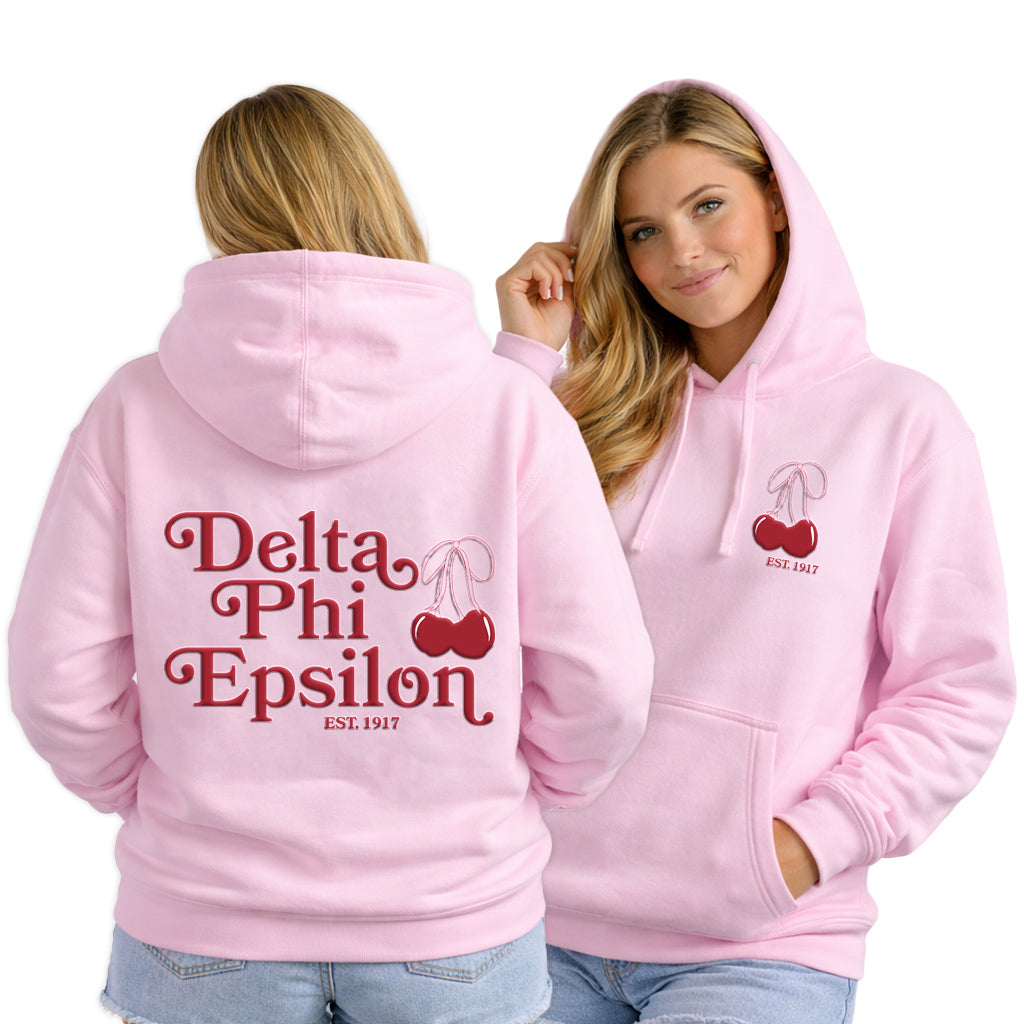 Delta Phi Epsilon Hooded Sweatshirt with Cherries and Sorority Name