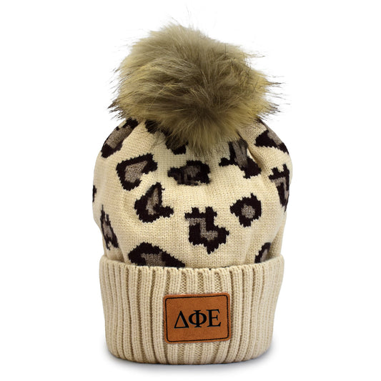 Delta Phi Epsilon Leopard Design Beanie Hat