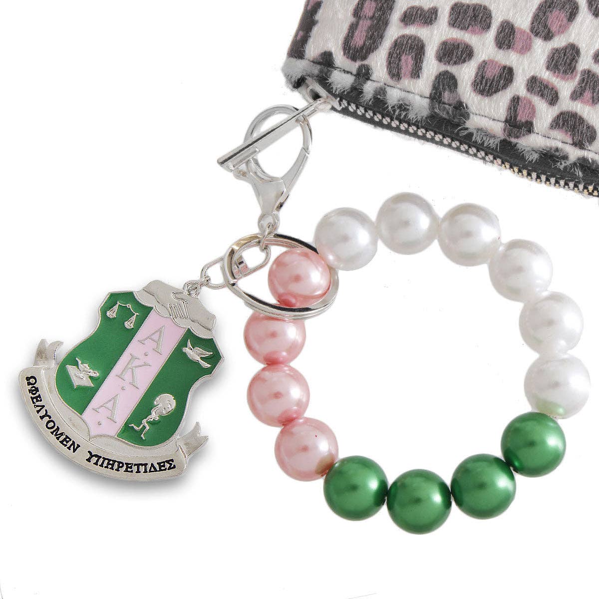AKA Alpha Kappa Alpha Pink Green Pearl Shield Keychain