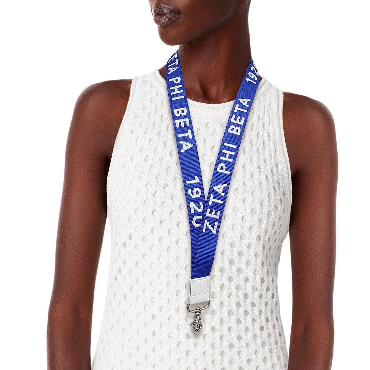 ZPB Zeta Phi Beta Blue Canvas Lanyard ID Badge Clip Women