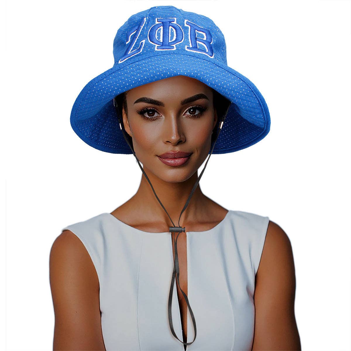 ZPB Zeta Phi Beta Sorority Blue Mesh Embroidered Bucket Hat
