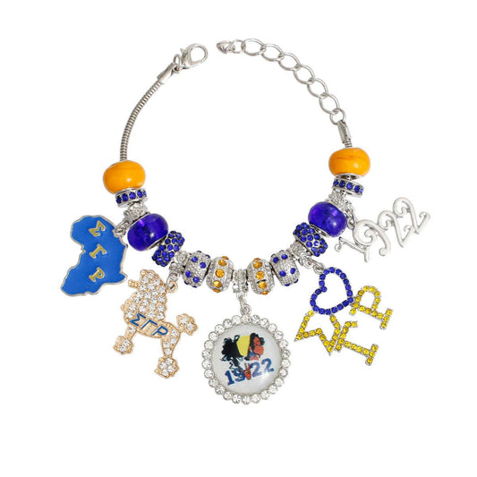 SGRHO Blue Gold Sorority Charm Rondelle Bracelet