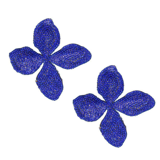 Stud Brilliant Blue Dimensional Flower Earrings
