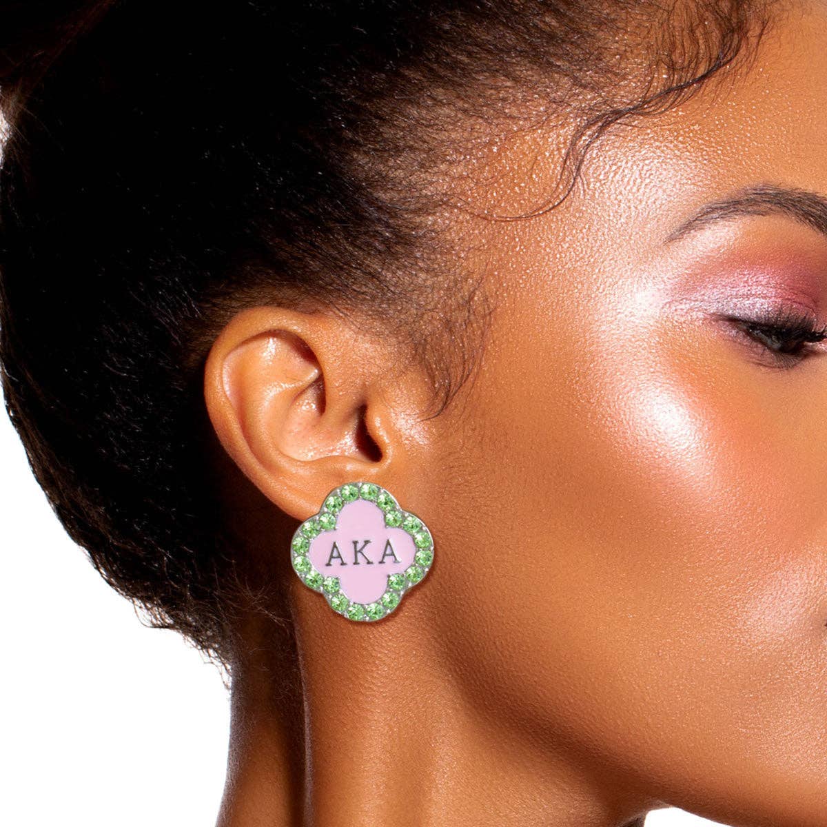 AKA Alpha Kappa Alpha Pink Green Sorority Studs