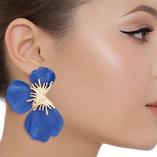 Studs Blue Tropical Bloom Triple Petal Earrings