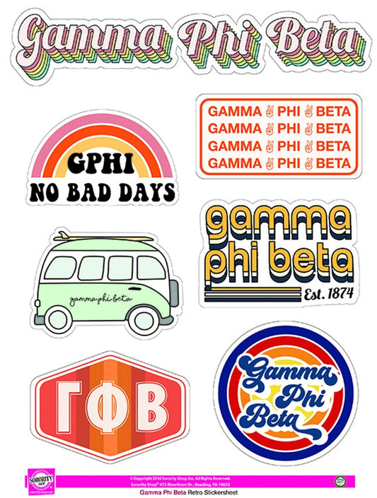 Gamma Phi Beta <br> Retro Sticker Sheet - Virginia Book Company