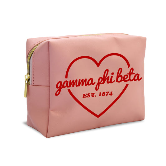 Gamma Phi Beta Pink w/Red Heart Makeup Bag