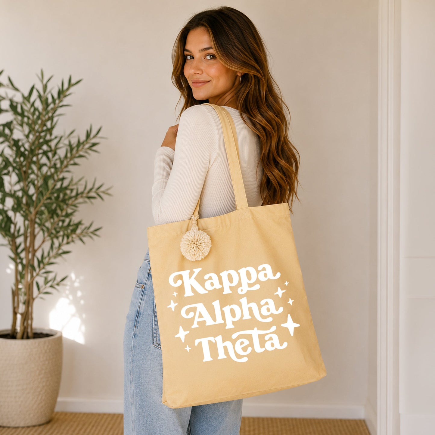 Kappa Alpha Theta Retro Pom Pom Tote Bag