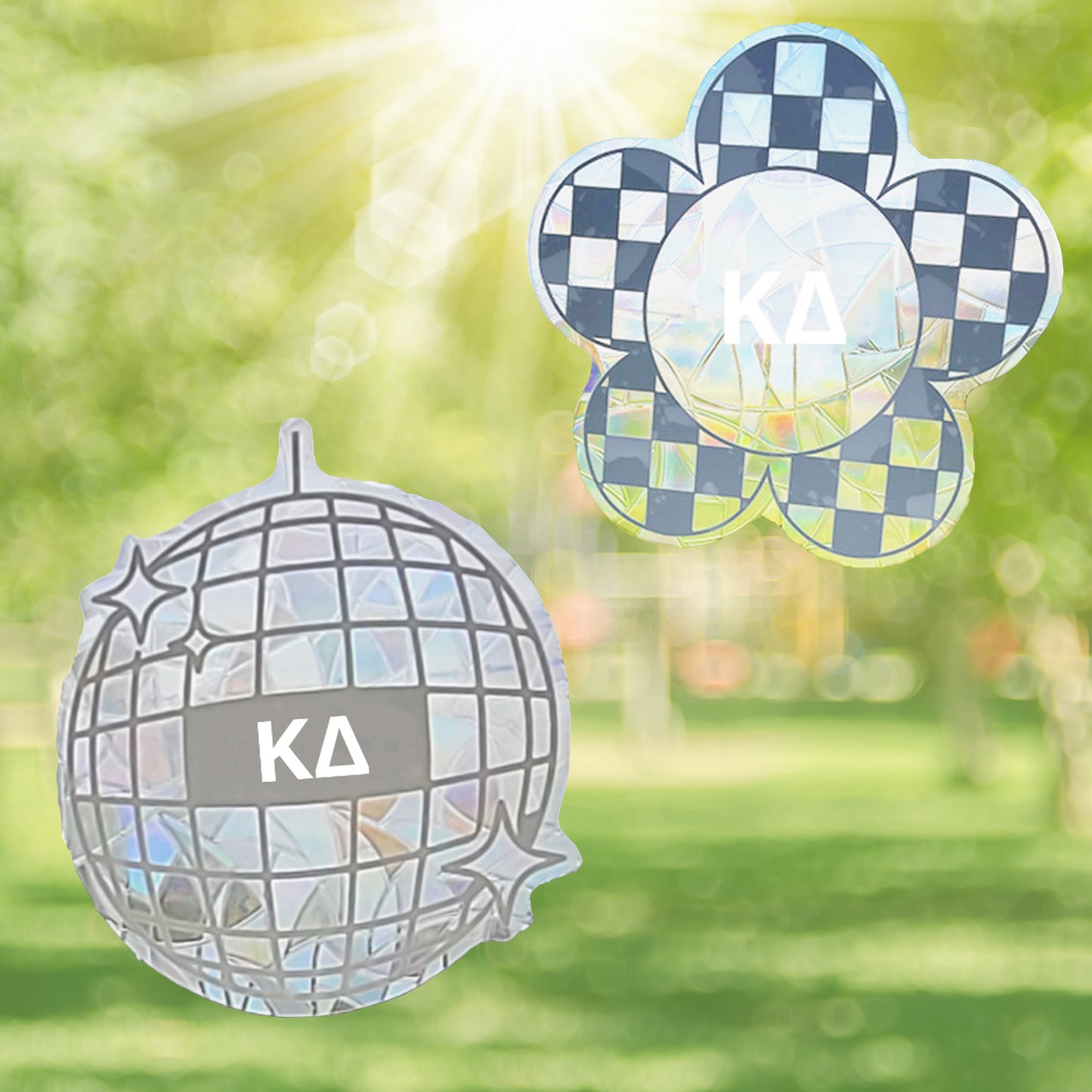 Kappa Delta Suncatcher Decals- Set of 2: Flower & Disco Ball