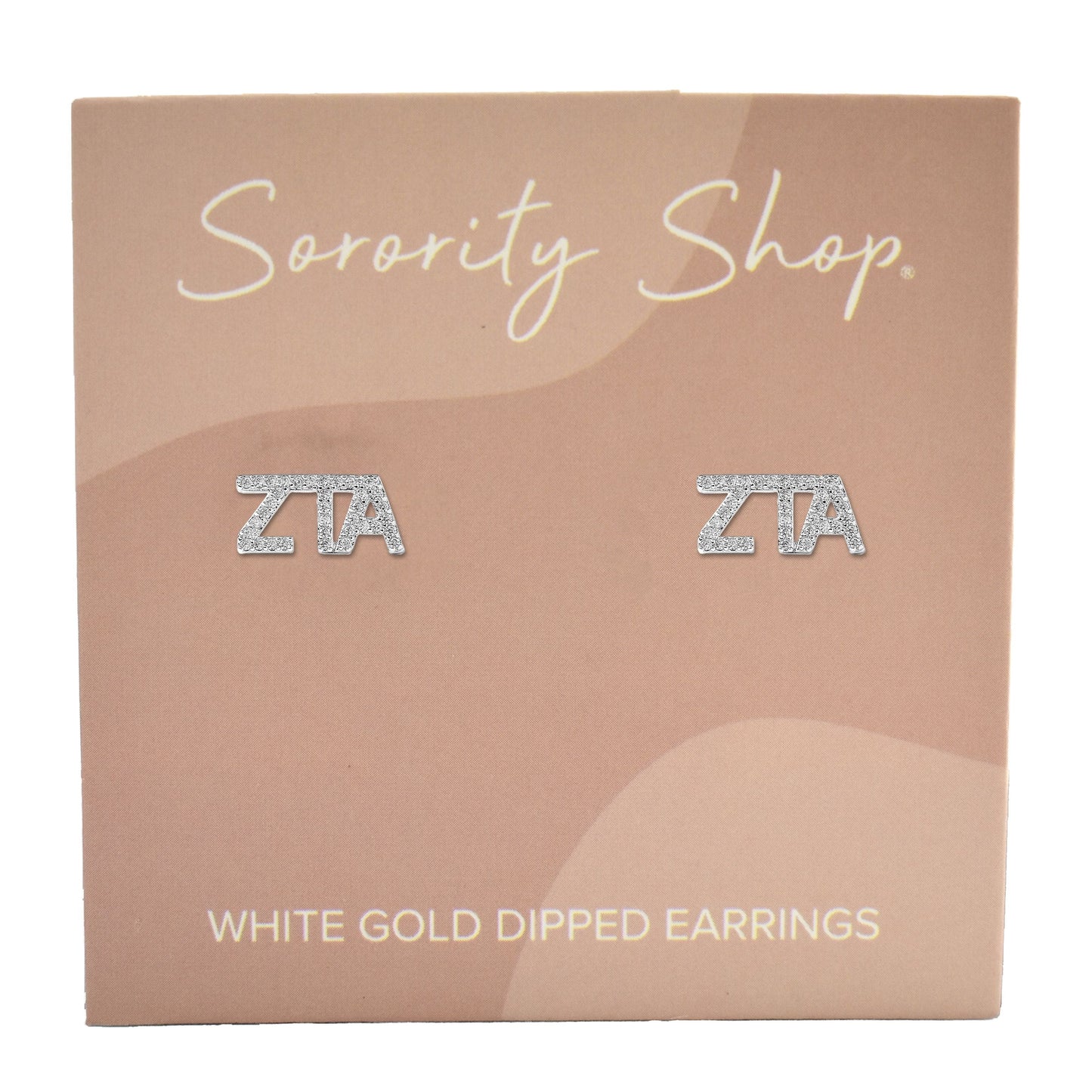 Zeta Tau Alpha White Gold Plated Stud Earrings