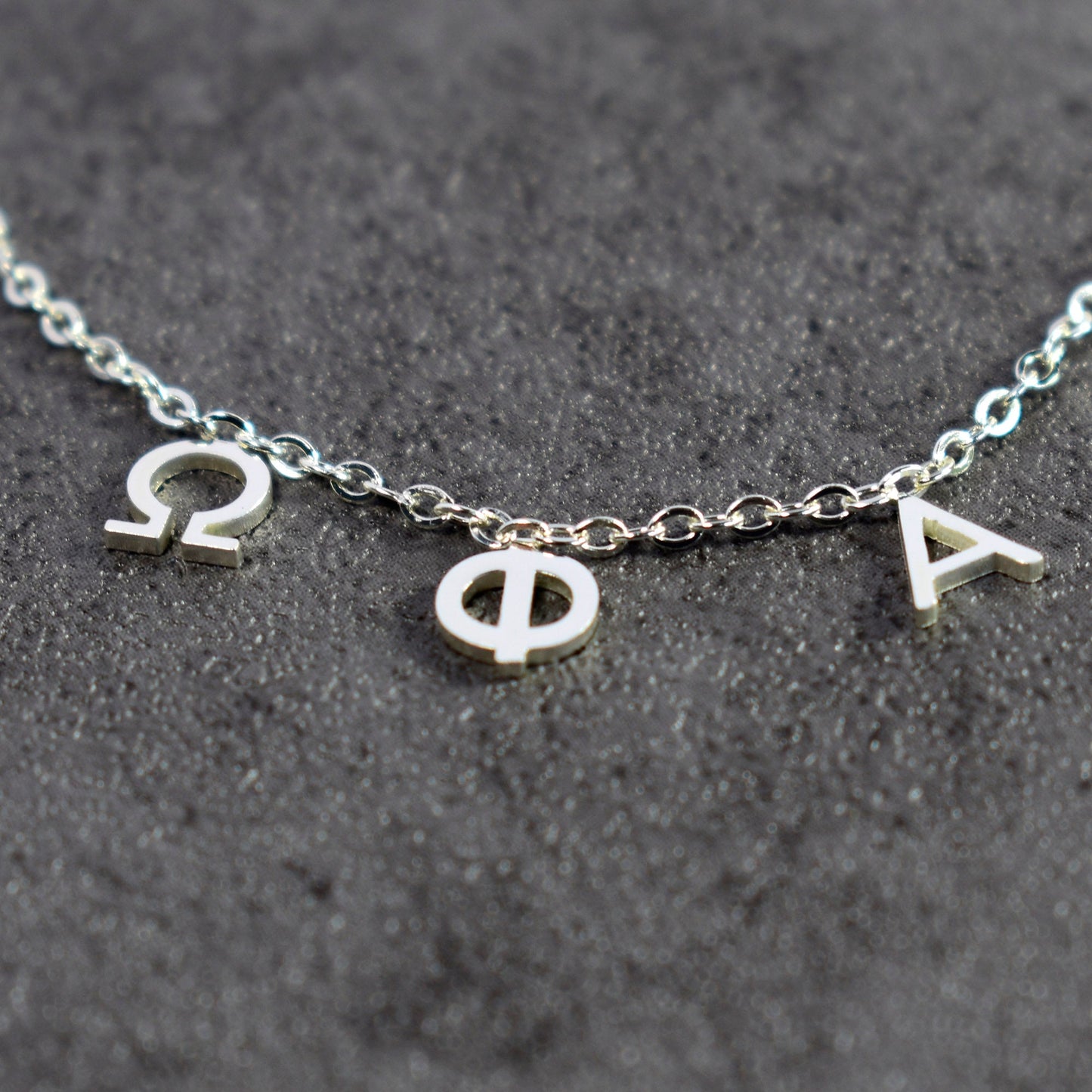Omega Phi Alpha Silver Greek Letters Necklace