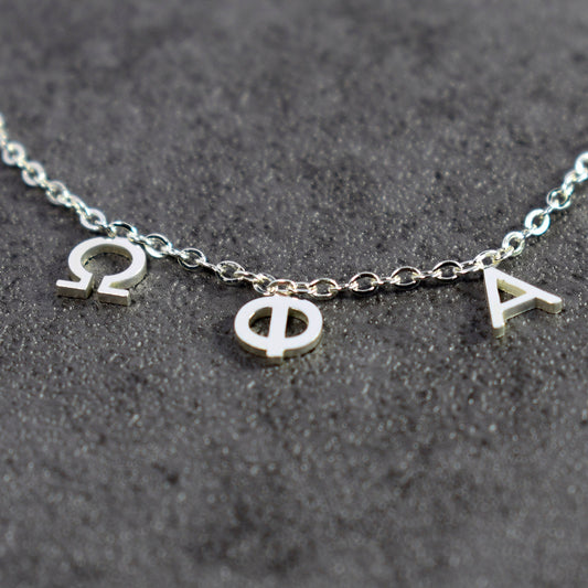 Omega Phi Alpha Silver Greek Letters Necklace