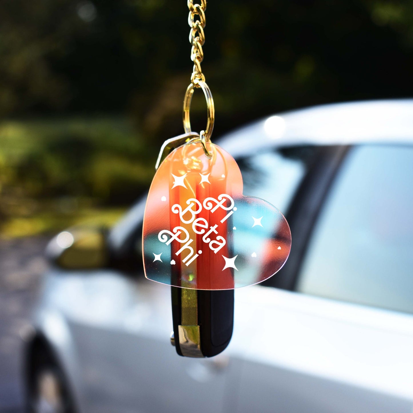 Pi Beta Phi Keychain - Iridescent Heart Design