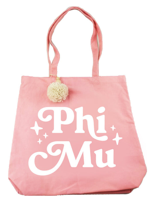 Phi Mu Retro Pom Pom Tote Bag - Virginia Book Company