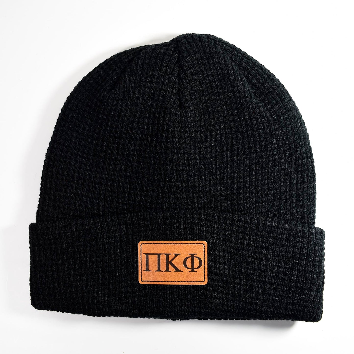 Pi Kappa Phi Fraternity Beanie Hat - Black Winter Hat w/ Greek Letters Patch