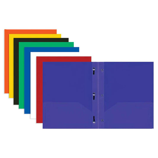 Solid Color 2-Pocket Poly Portfolio w/ 3 Prongs