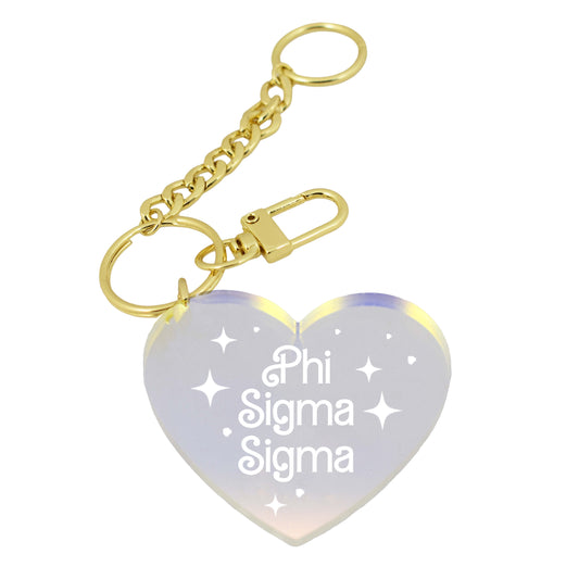 Phi Sigma Sigma Keychain - Iridescent Heart Design