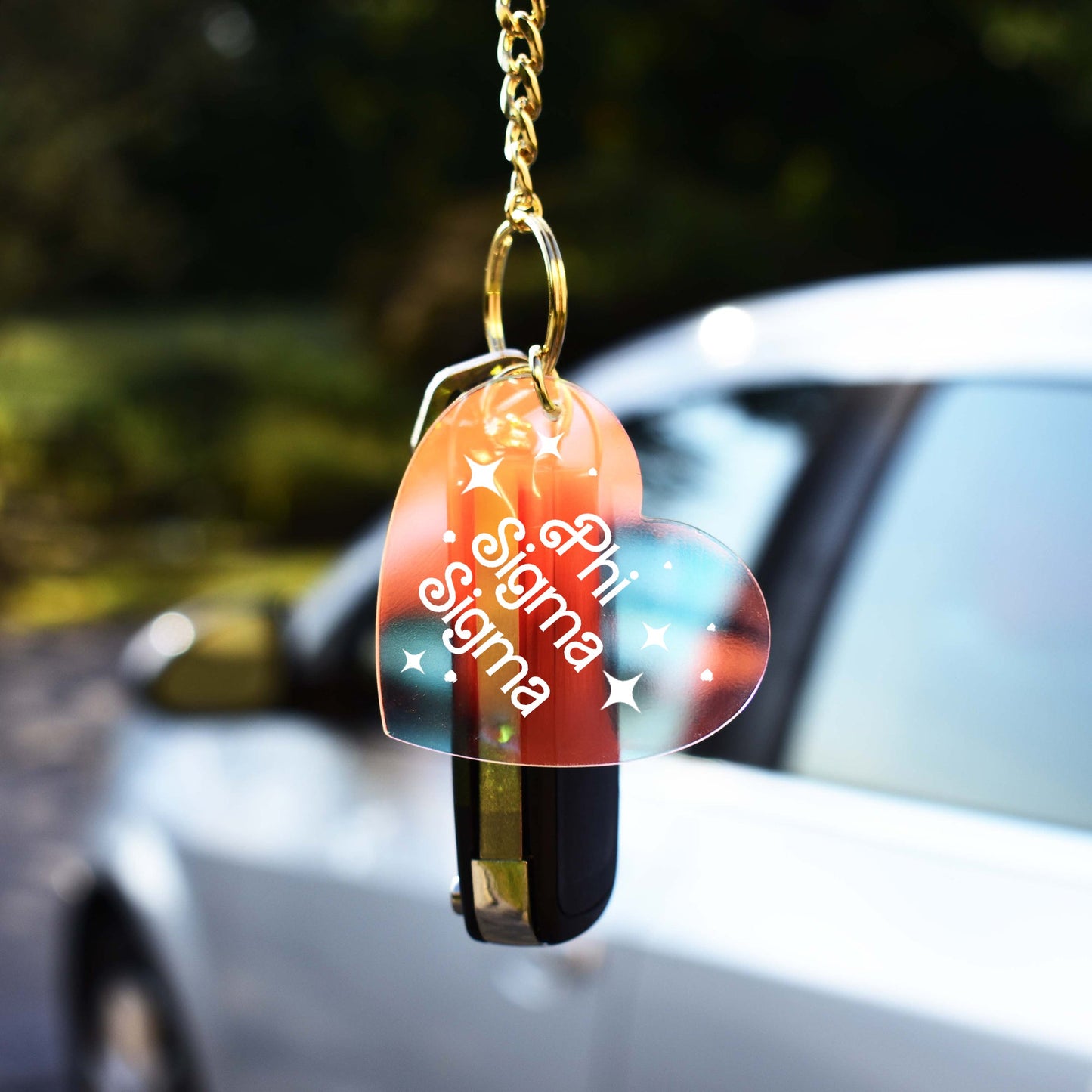 Phi Sigma Sigma Keychain - Iridescent Heart Design