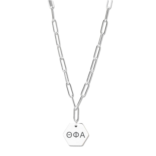 Theta Phi Alpha Necklace- Silver Paperclip Style with TPA Pendant