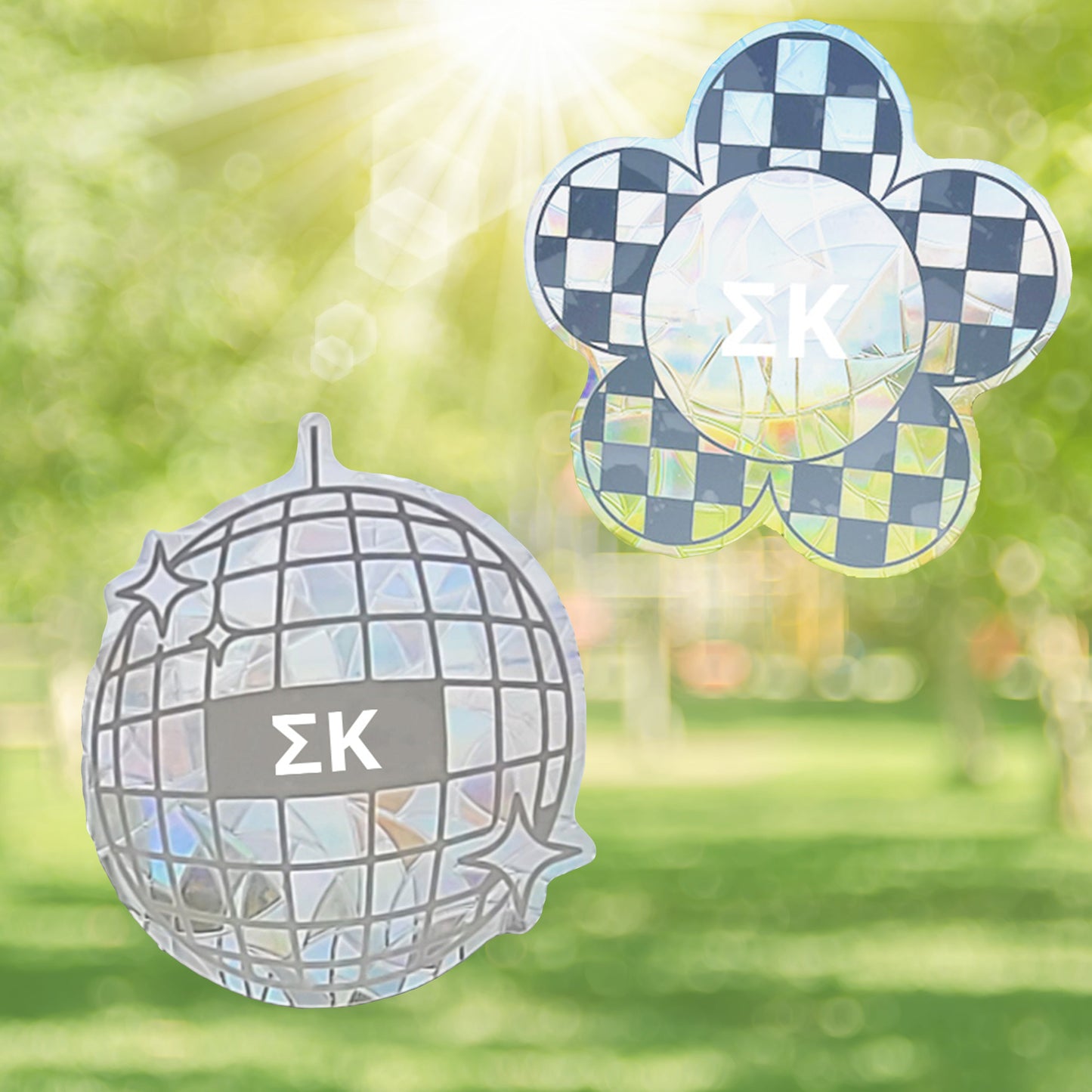 Sigma Kappa Suncatcher Decals- Set of 2: Flower & Disco Ball