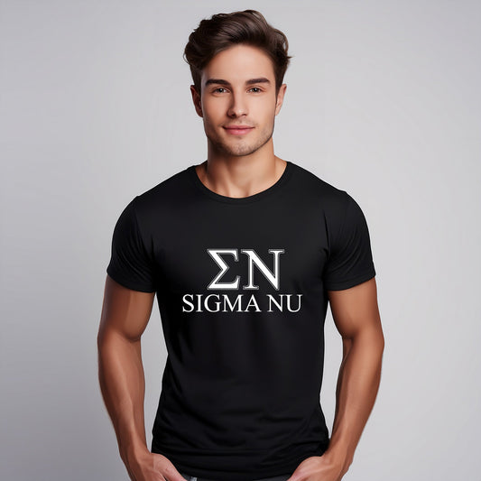 Sigma Nu Fraternity T-Shirt- Varsity Greek Letters Design
