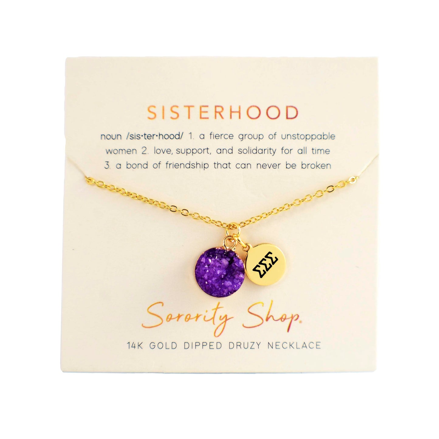 Sigma Sigma Sigma Dark Purple Sisterhood Druzy Necklace