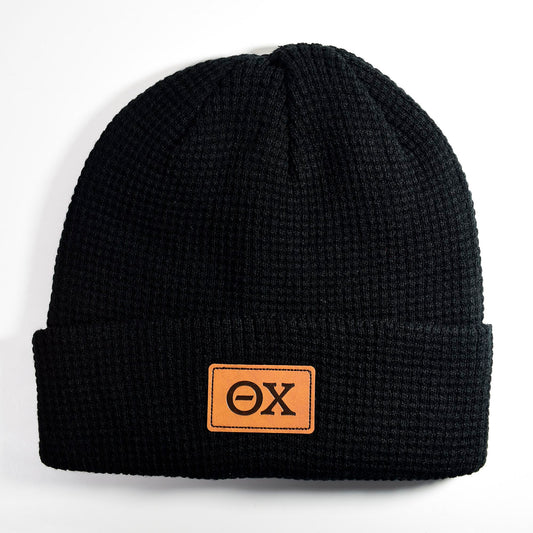 Theta Chi Fraternity Beanie Hat - Black Winter Hat w/ Greek Letters Patch
