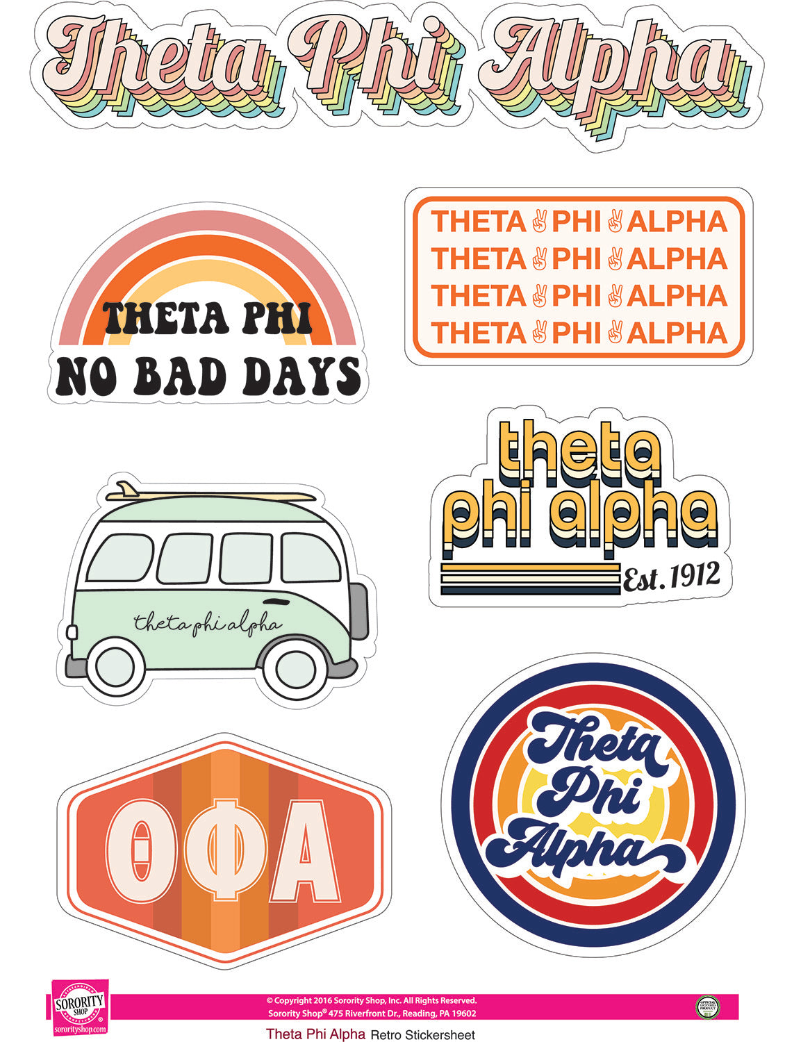 Theta Phi Alpha Sticker Sheet - Retro Design