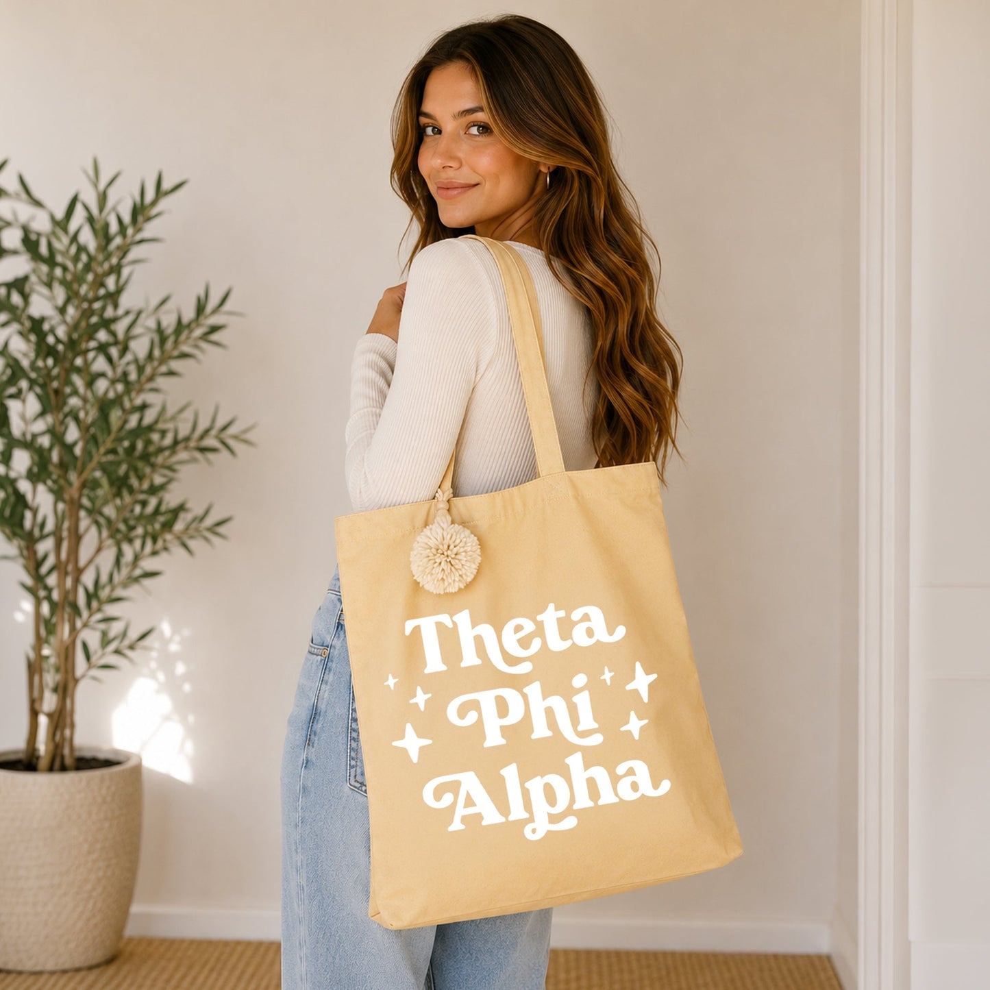 Theta Phi Alpha Retro Pom Pom Tote Bag