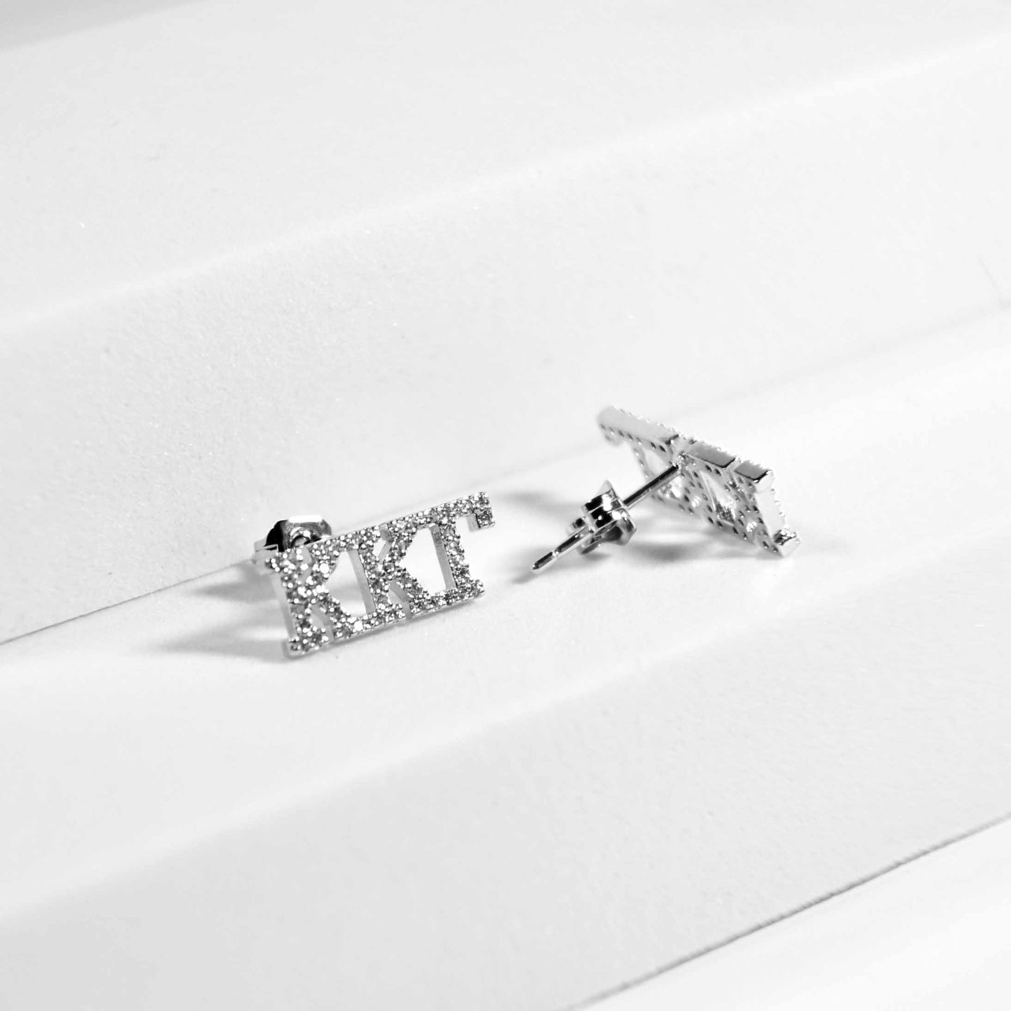 Alpha Gamma Delta White Gold Plated Stud Earrings