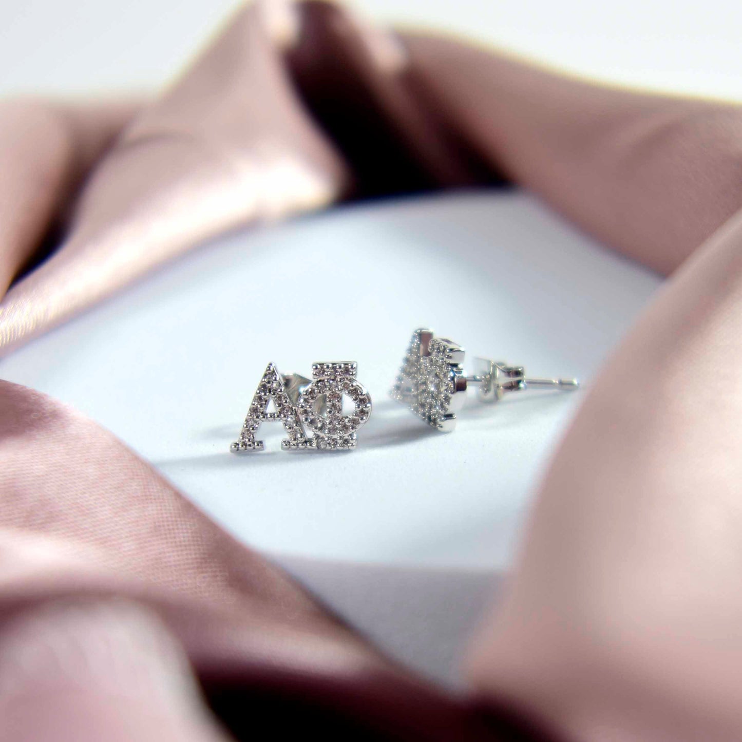 Delta Zeta White Gold Plated Stud Earrings