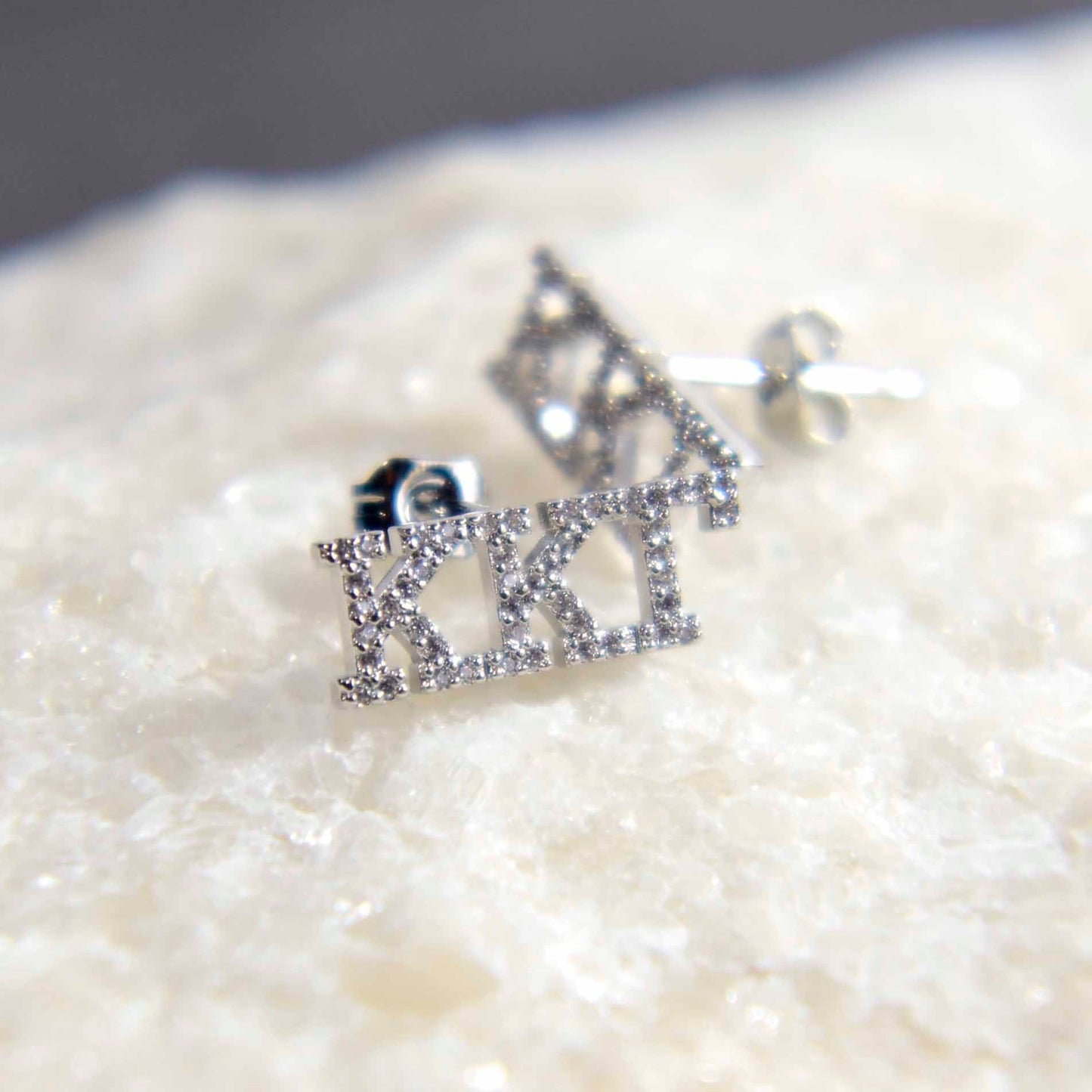 Delta Gamma White Gold Plated Stud Earrings