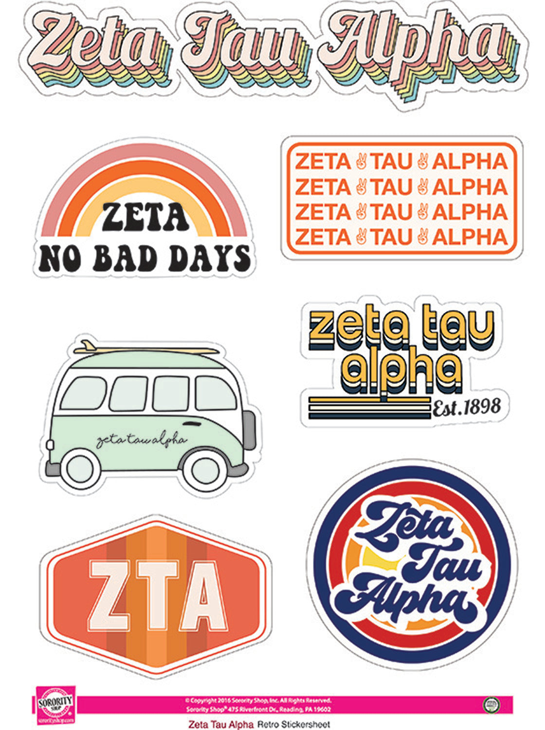 Zeta Tau Alpha <br> Retro Sticker Sheet - Virginia Book Company