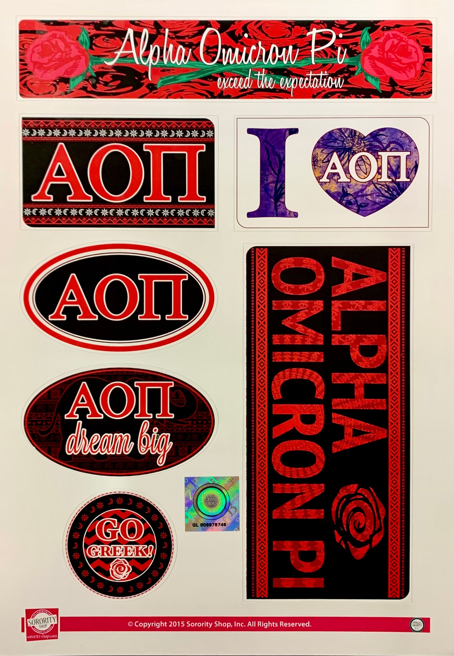 Alpha Omicron Pi Sticker Sheet - Virginia Book Company