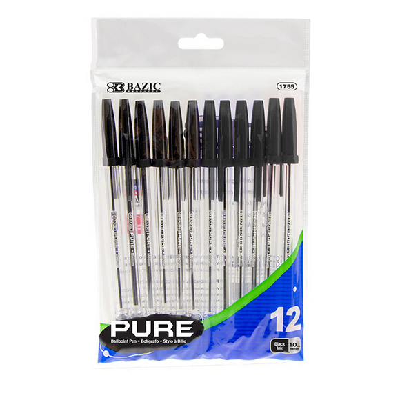 Pure Black Stick Pen (12/Pack) - Virginia Book Company