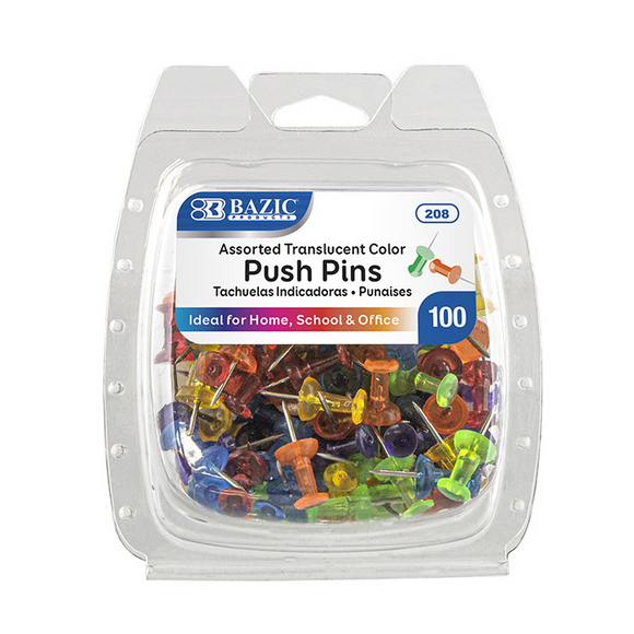 Push Pins Assorted Transparent Color (100/Pack) - Virginia Book Company