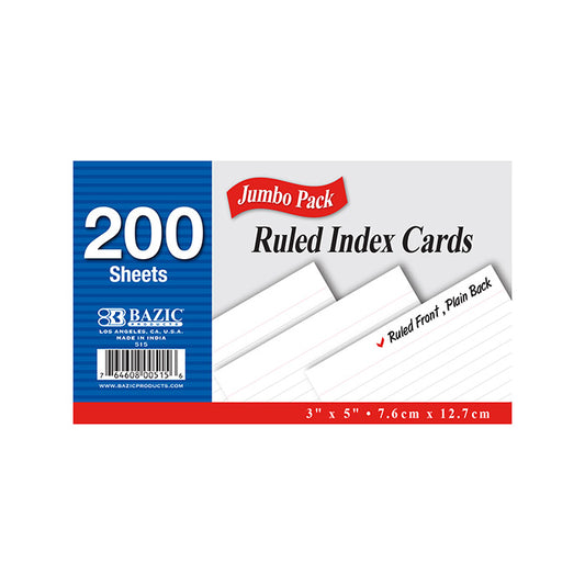 3" X 5" Ruled White Index Card 200 Ct. - Virginia Book Company