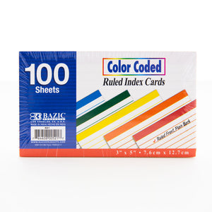 Bazic 100 Ct. 3X5 Ruled Color Coded Index Cards - Virginia Book Company
